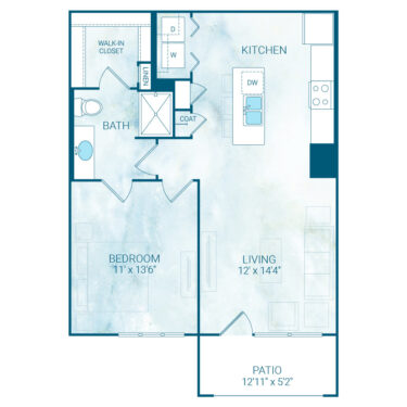 Rendering of the A9S FLEX floor plan with 1 bedroom[s] and 1 bathroom[s] at Reflection