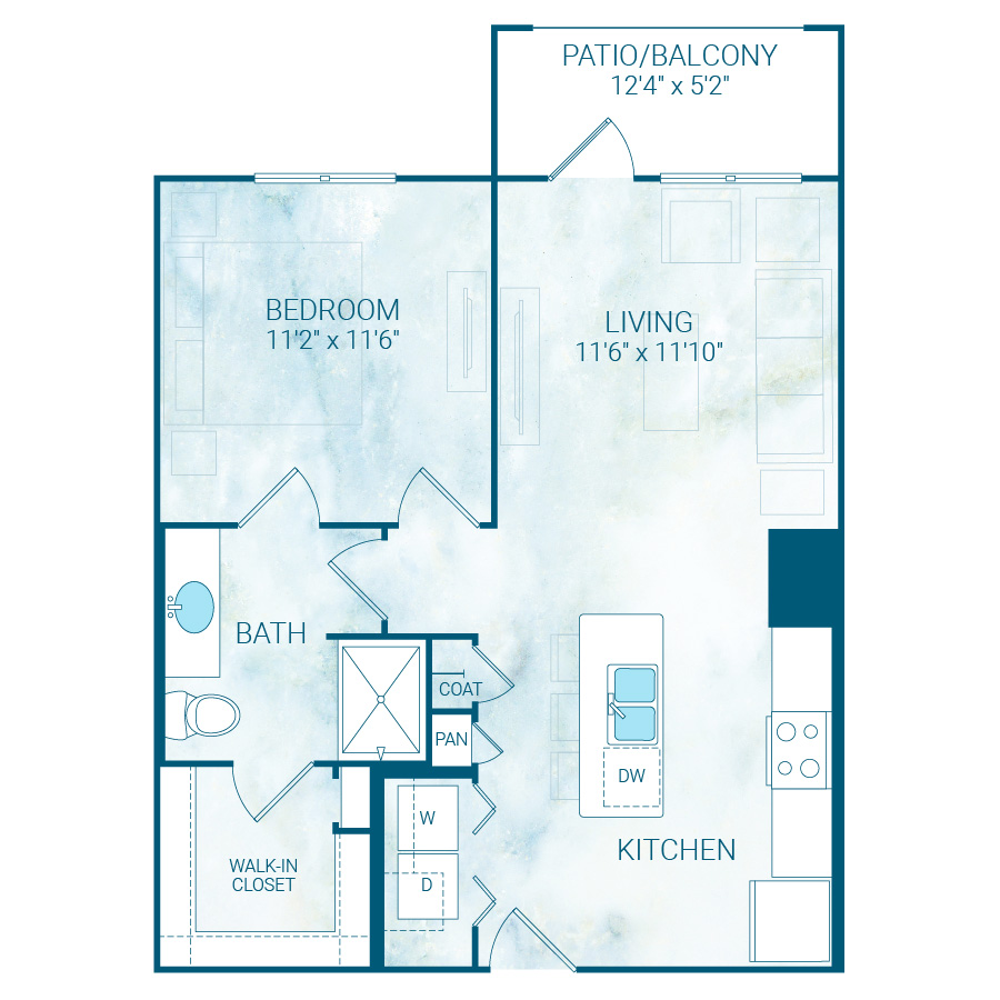 Rendering of the A7S floor plan with 1 bedroom[s] and 1 bathroom[s] at Reflection
